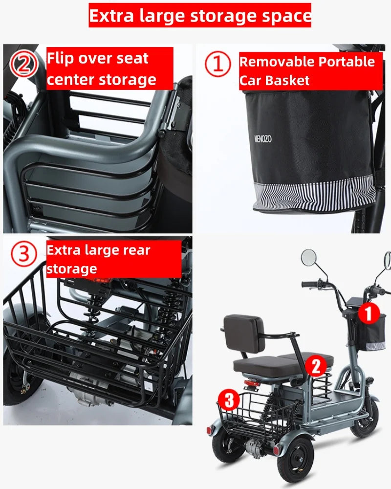 Two Seat Electric Mobility Scooter 800W 48V 3 Wheel Tricycle For Elderly Women - Mobility Buy