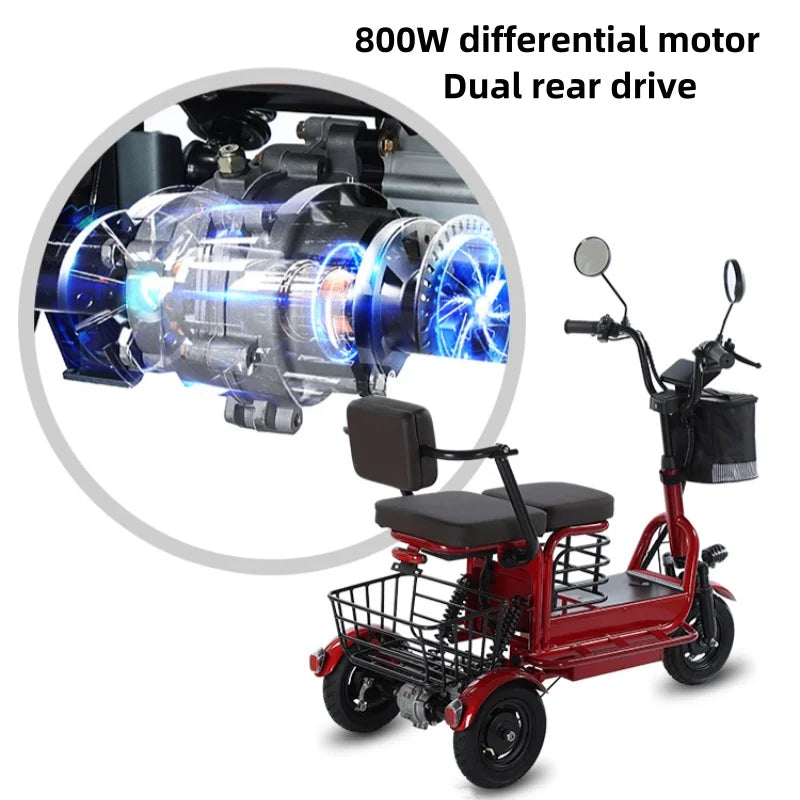 Two Seat Electric Mobility Scooter 800W 48V 3 Wheel Tricycle For Elderly Women - Mobility Buy