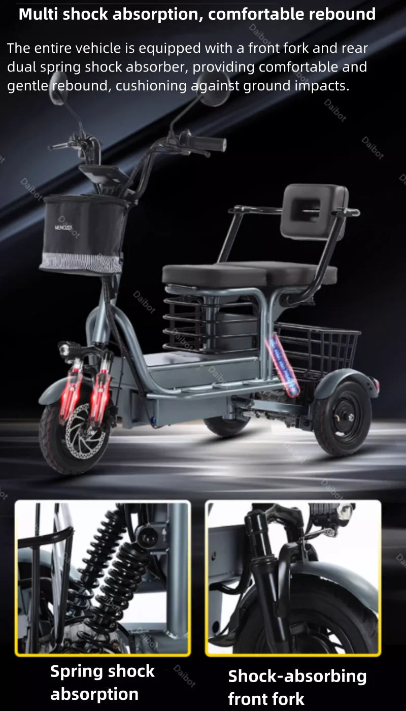 Two Seat Electric Mobility Scooter 800W 48V 3 Wheel Tricycle For Elderly Women - Mobility Buy