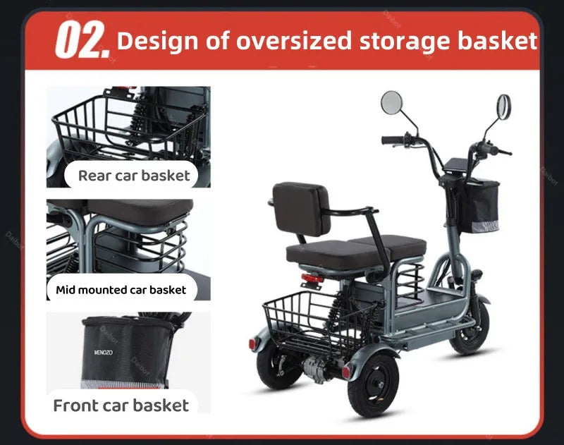 Two Seat Electric Mobility Scooter 800W 48V 3 Wheel Tricycle For Elderly Women - Mobility Buy