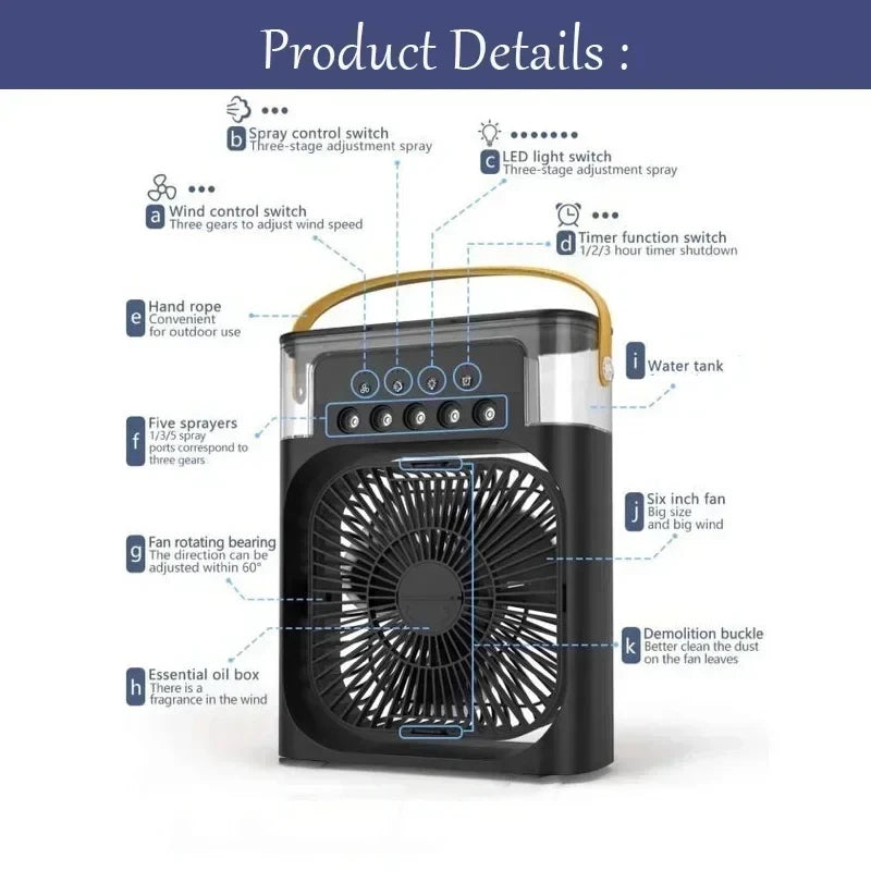 Ultra Cool 3In1 Air Cooler Humidifier Fan With Led Night Light For Desk - Mobility Buy