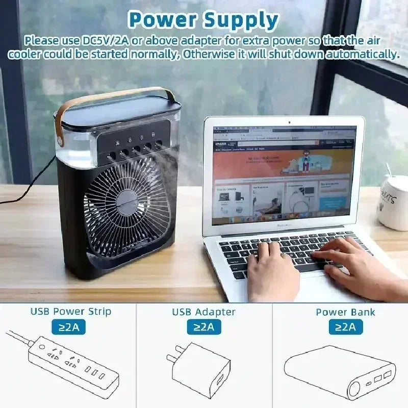 Ultra Cool 3In1 Air Cooler Humidifier Fan With Led Night Light For Desk - Mobility Buy