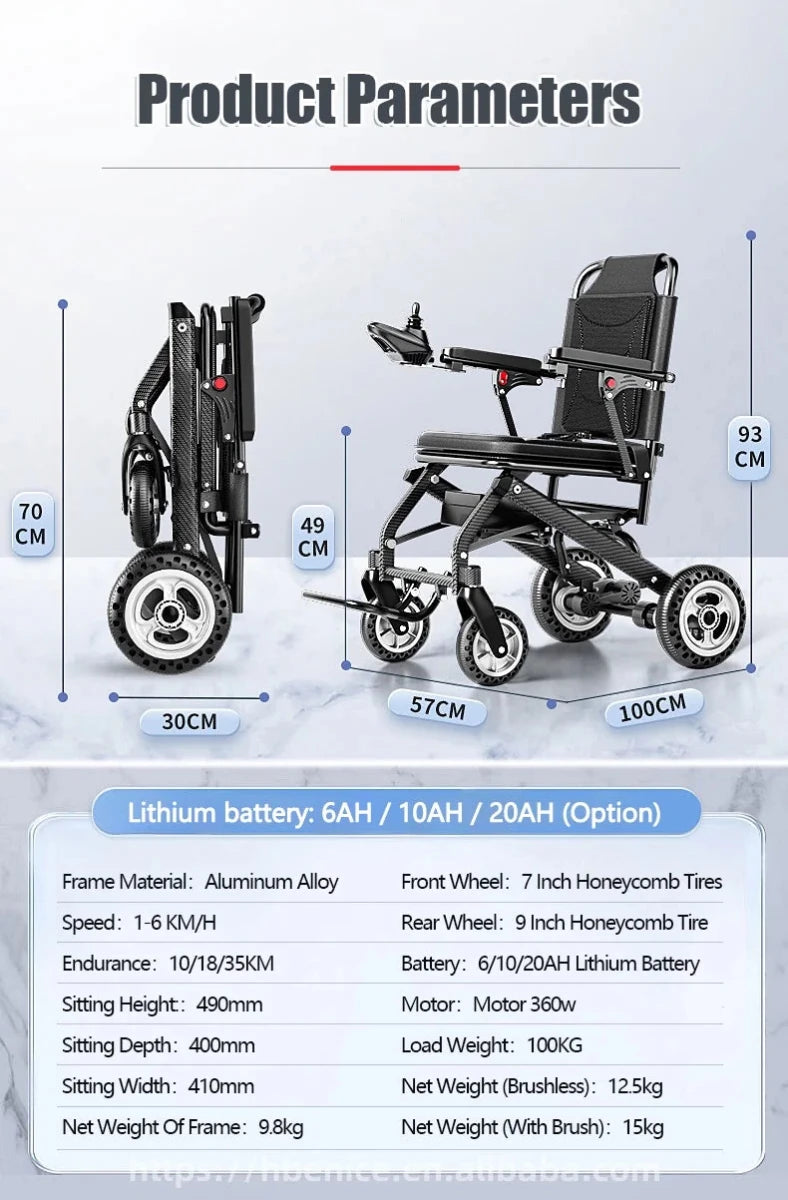 Ultra-light Power Electric Wheelchair w Battery Foldable - Mobility Buy