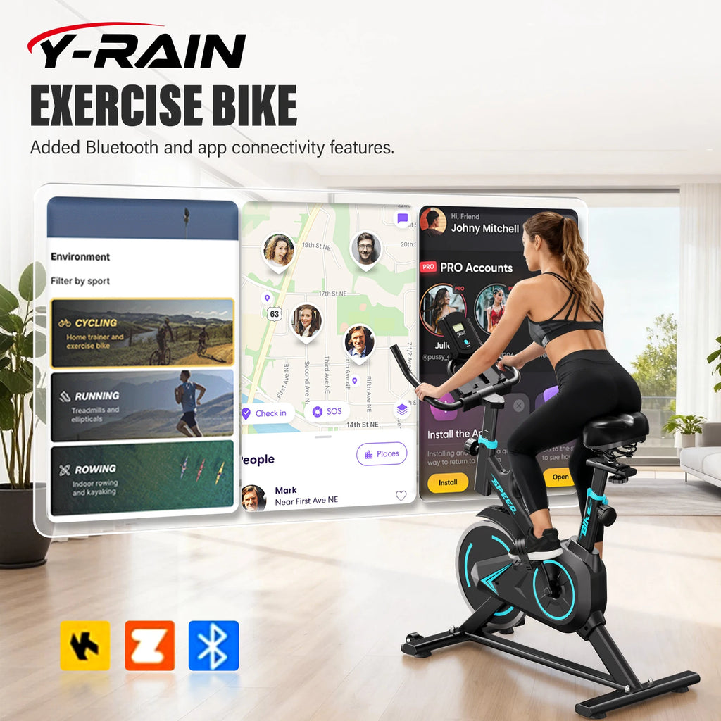 Upright Spin Exercise Bike Silent Air Bike For Home Gym With Zwift App Connected - Mobility Buy