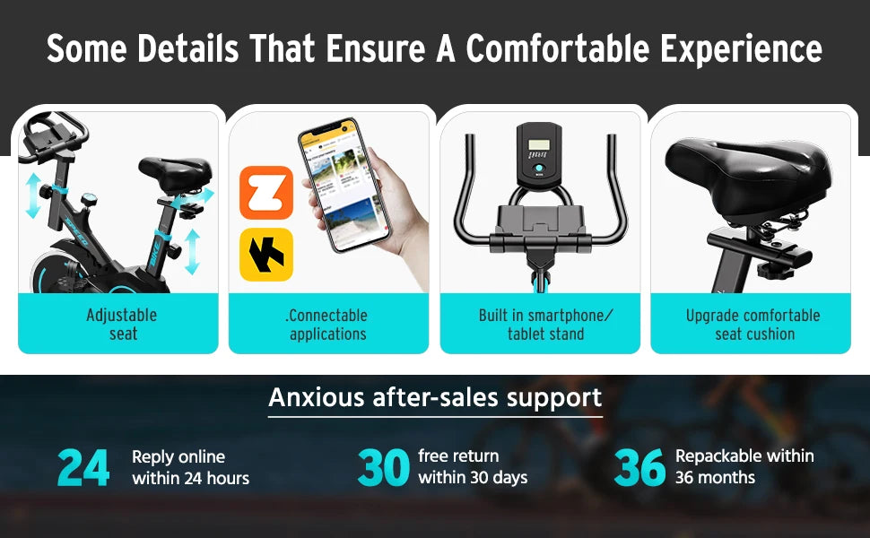 Upright Spin Exercise Bike Silent Air Bike For Home Gym With Zwift App Connected - Mobility Buy
