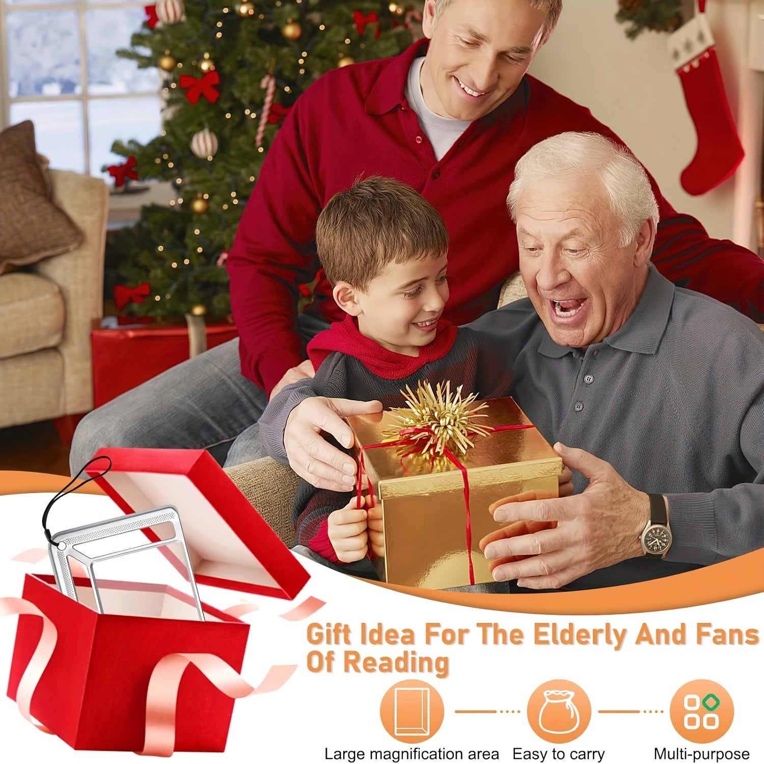 4X Large Magnifying Glass with LED Lights USB Rechargeable, Kandheld Magnifier